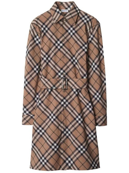 CHECK WOOL BLEND CHEMISIER DRESS