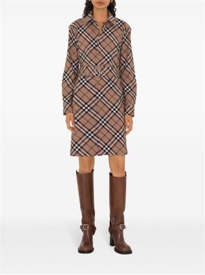 CHECK WOOL BLEND CHEMISIER DRESS