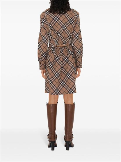 CHECK WOOL BLEND CHEMISIER DRESS