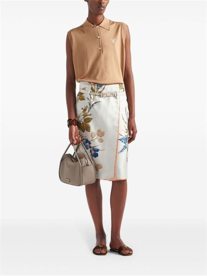SILK TWILL PRINTED SKIRT