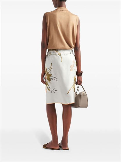 SILK TWILL PRINTED SKIRT