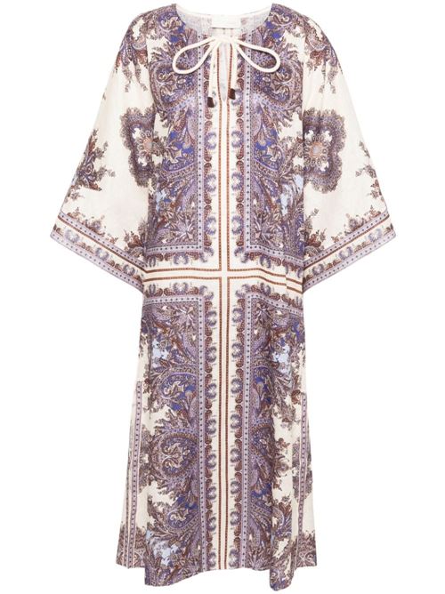 PAISLEY PRINT LINEN MIDI DRESS