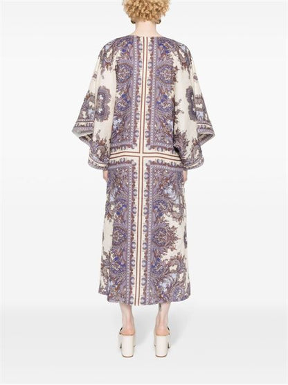 PAISLEY PRINT LINEN MIDI DRESS
