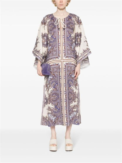 PAISLEY PRINT LINEN MIDI DRESS