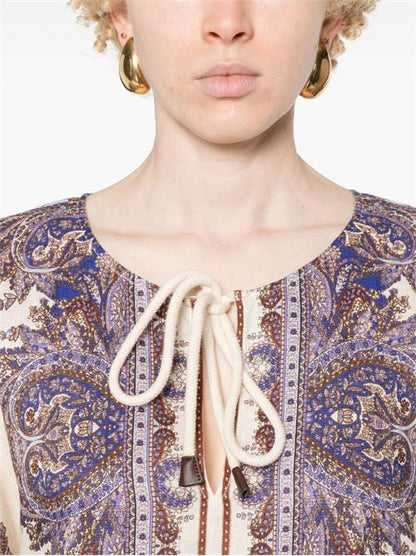 PAISLEY PRINT LINEN MIDI DRESS