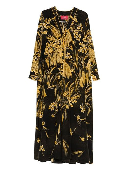 SILK BLEND PRINTED MAXI DRESS