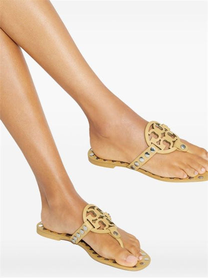 STUDDED MILLER LEATHER FLAT SANDALS