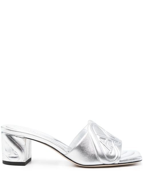 METALLIC LEATHER HEEL SANDALS