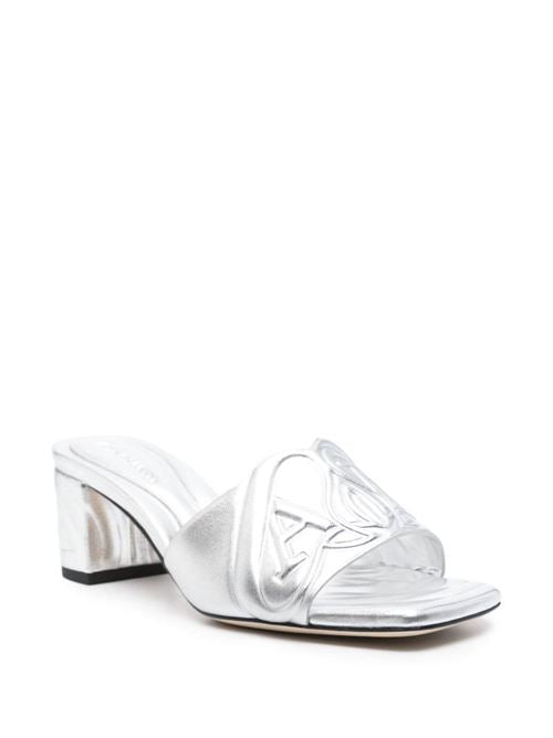 METALLIC LEATHER HEEL SANDALS