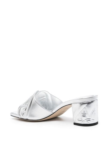 METALLIC LEATHER HEEL SANDALS