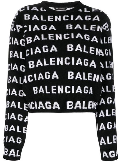 ALLOVER LOGO WOOL CROPPED SWEATER
