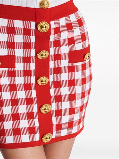 VICHY BUTTONED MINI SKIRT