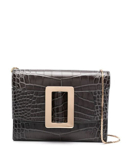 BUCKLE TRAVEL CASE CROCO EMBOSSED LEATHER CLUTCH BAG