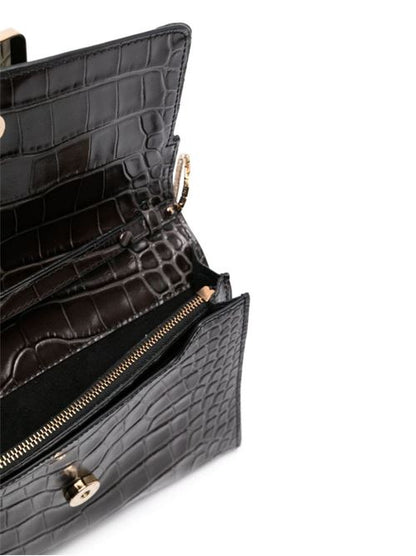 BUCKLE TRAVEL CASE CROCO EMBOSSED LEATHER CLUTCH BAG