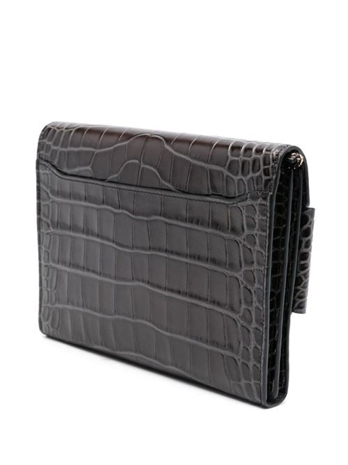 BUCKLE TRAVEL CASE CROCO EMBOSSED LEATHER CLUTCH BAG