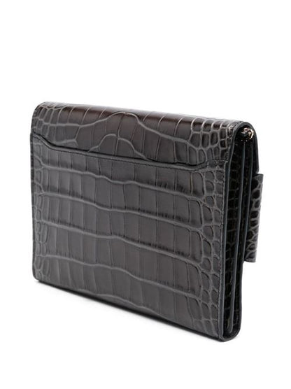 BUCKLE TRAVEL CASE CROCO EMBOSSED LEATHER CLUTCH BAG