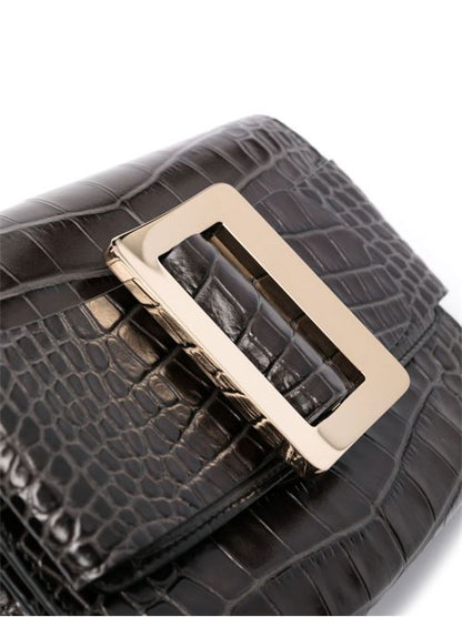 BUCKLE TRAVEL CASE CROCO EMBOSSED LEATHER CLUTCH BAG
