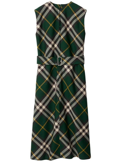 CHECK MOTIF WOOL MIDI DRESS