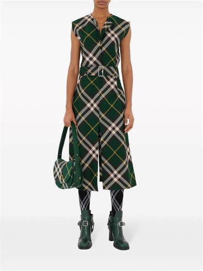 CHECK MOTIF WOOL MIDI DRESS