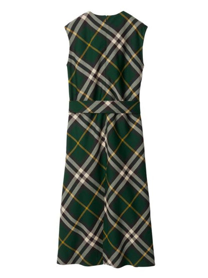 CHECK MOTIF WOOL MIDI DRESS
