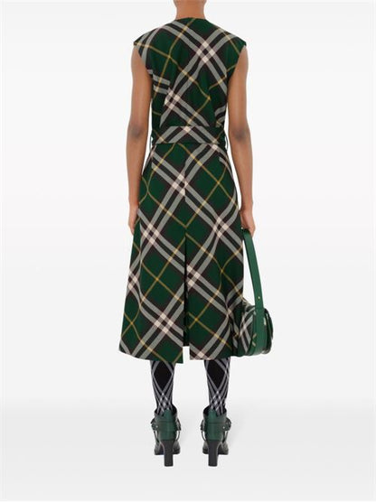 CHECK MOTIF WOOL MIDI DRESS