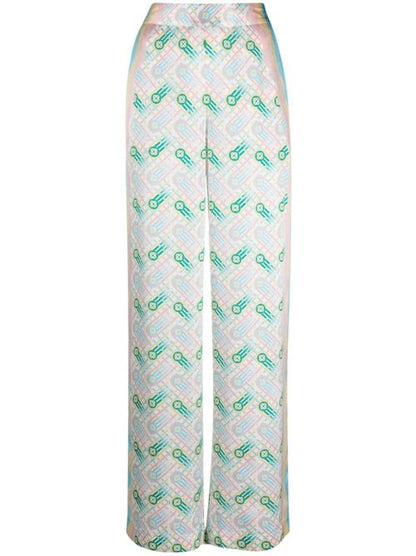 PRINTED SILK STRAIGHT LEG TROUSERS