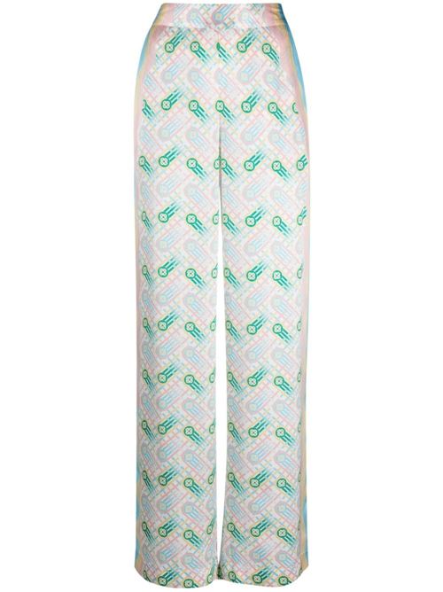 PRINTED SILK STRAIGHT LEG TROUSERS