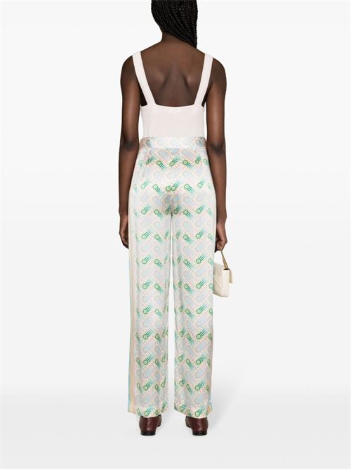 PRINTED SILK STRAIGHT LEG TROUSERS
