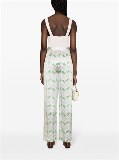 PRINTED SILK STRAIGHT LEG TROUSERS