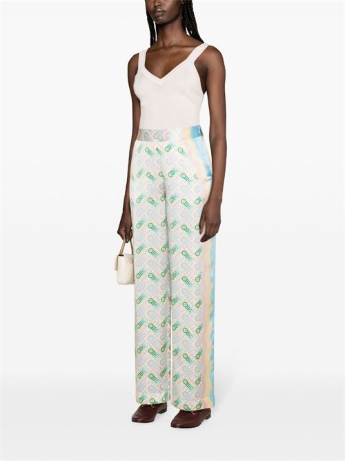PRINTED SILK STRAIGHT LEG TROUSERS