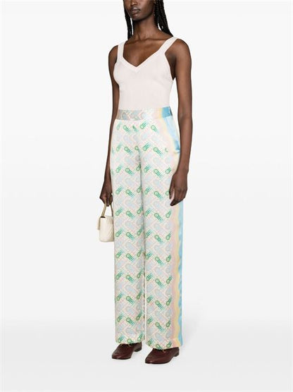 PRINTED SILK STRAIGHT LEG TROUSERS