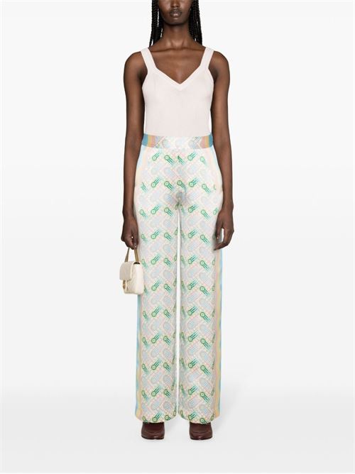 PRINTED SILK STRAIGHT LEG TROUSERS