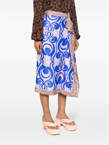 PRINTED SILK MIDI SKIRT