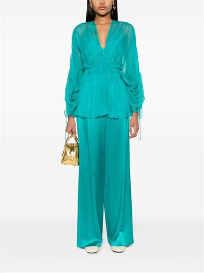 SATIN WIDE-LEG SILK TROUSERS