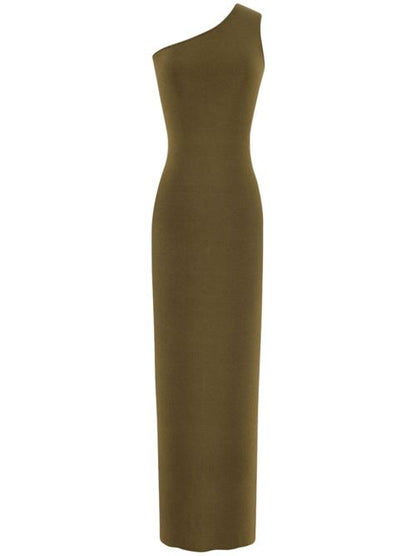 ONE-SHOULDER SILK LONG DRESS