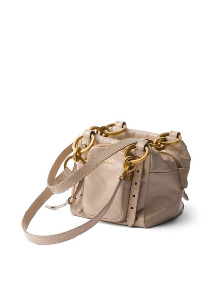 PRADA DANGLE MINI LEATHER BUCKET BAG