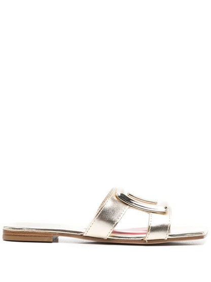 METAL BUCKLE LEATHER FLAT SANDALS