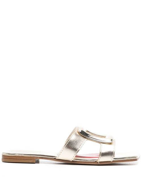 METAL BUCKLE LEATHER FLAT SANDALS