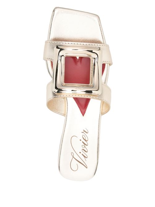 METAL BUCKLE LEATHER FLAT SANDALS