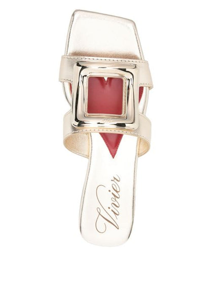 METAL BUCKLE LEATHER FLAT SANDALS
