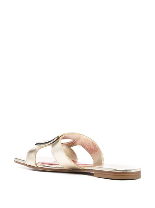 METAL BUCKLE LEATHER FLAT SANDALS