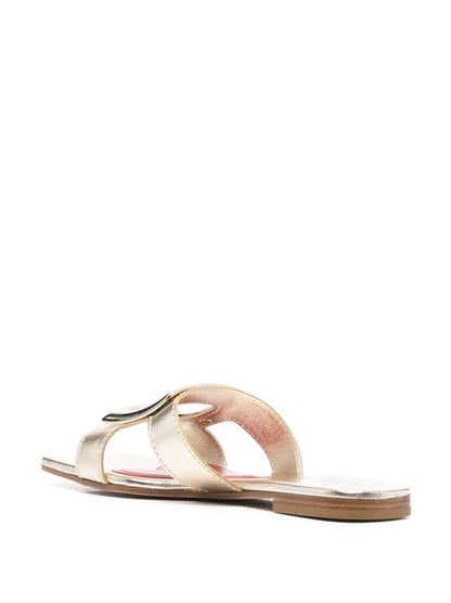 METAL BUCKLE LEATHER FLAT SANDALS