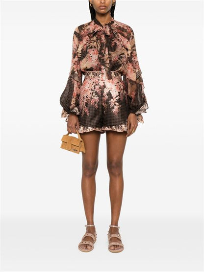 PRINTED LINEN BLEND SHORTS