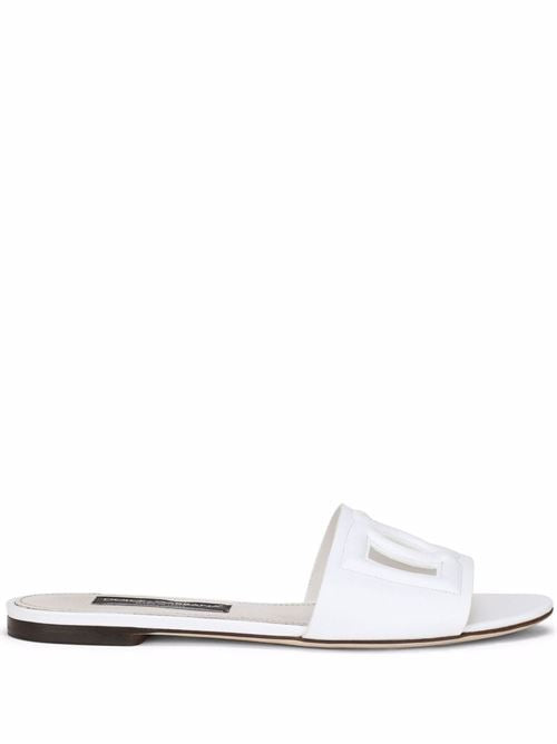 DG LOGO LEATHER FLAT SANDALS