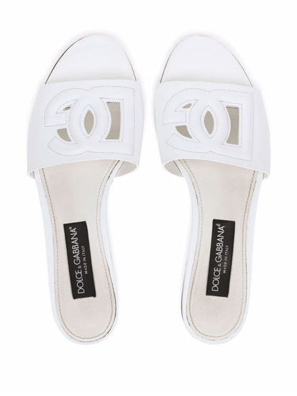 DG LOGO LEATHER FLAT SANDALS