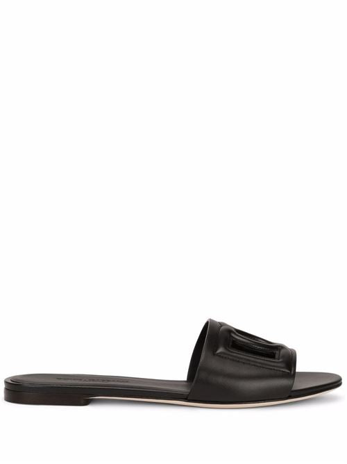 DG LOGO LEATHER FLAT SANDALS