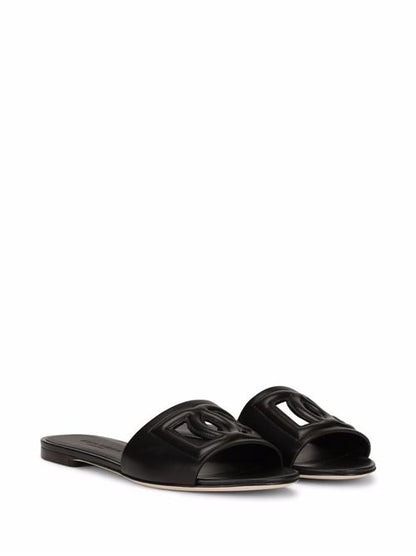 DG LOGO LEATHER FLAT SANDALS