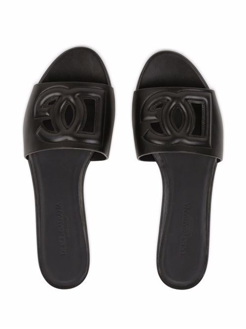 DG LOGO LEATHER FLAT SANDALS