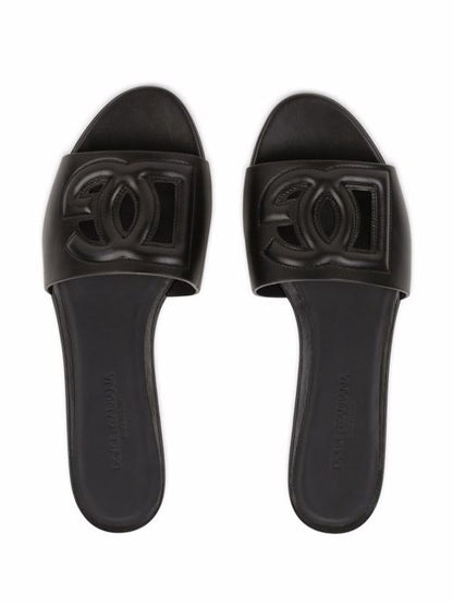 DG LOGO LEATHER FLAT SANDALS
