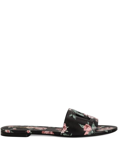 DG LOGO LEATHER FLAT SANDALS